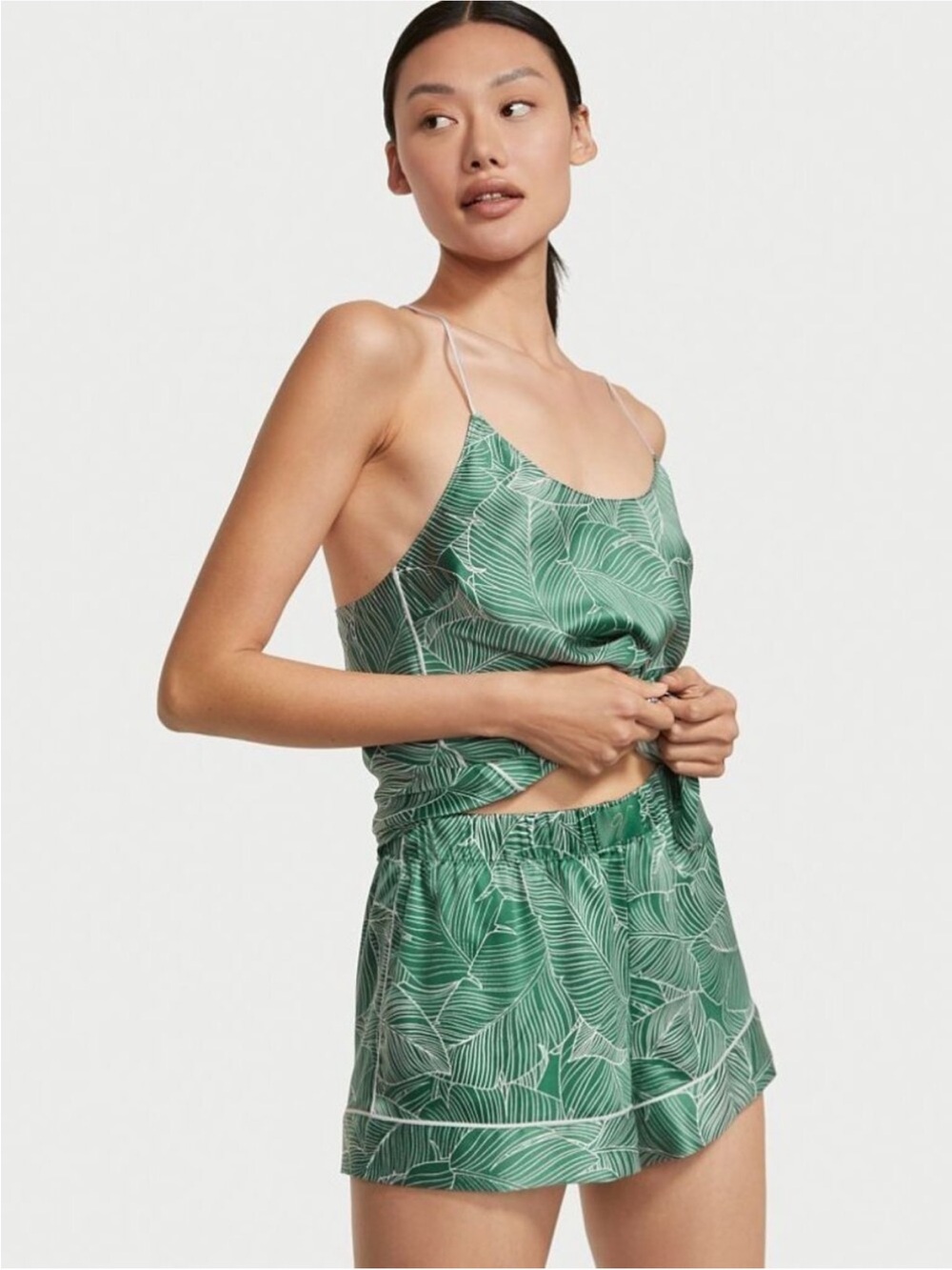Victoria's Secret Green Leaf Satin Cami & Shorts Set
